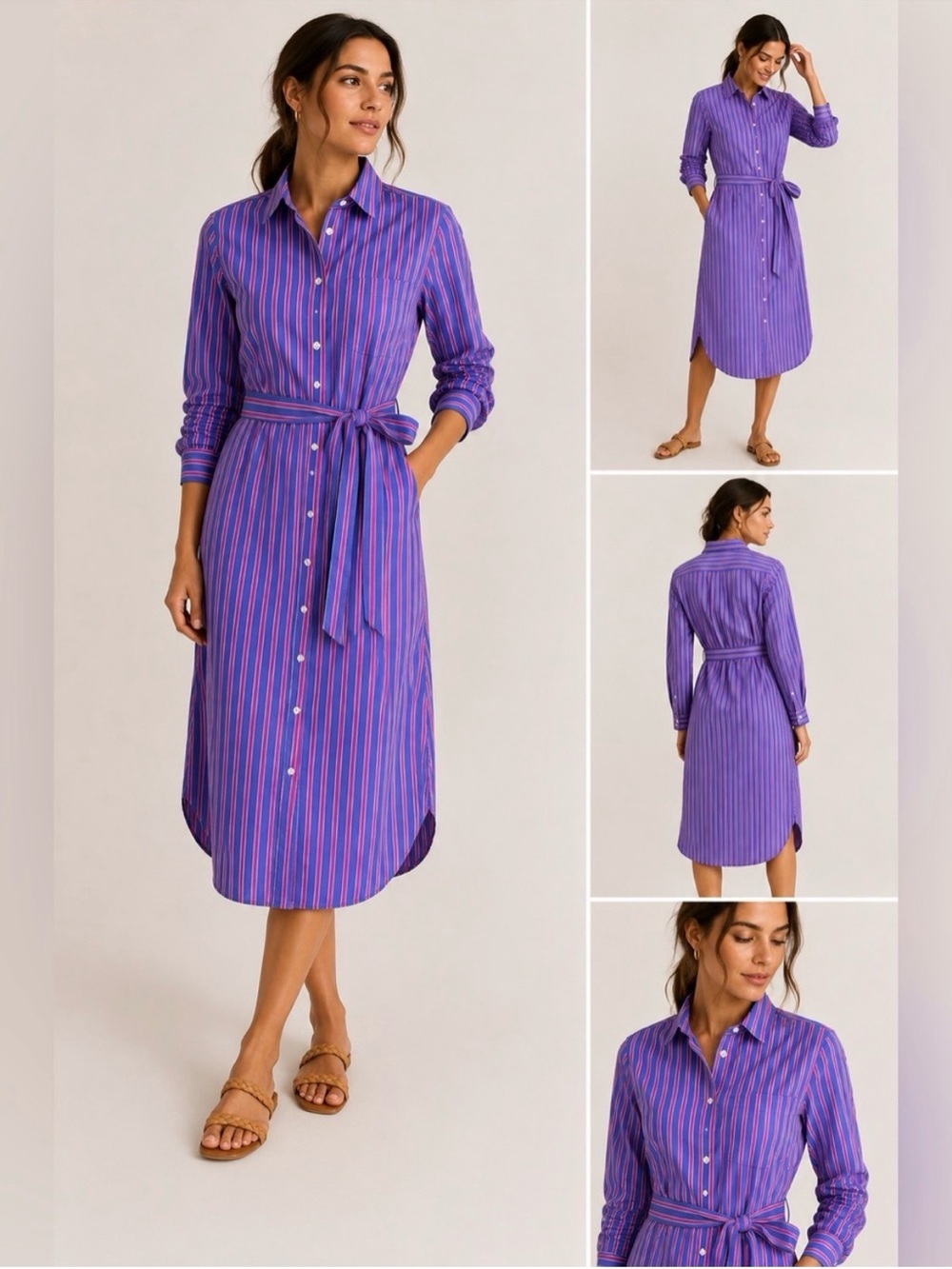 J.Crew Tall Striped Button-Down Cotton Shirtdress Blue Pink - Picture 3 of 12